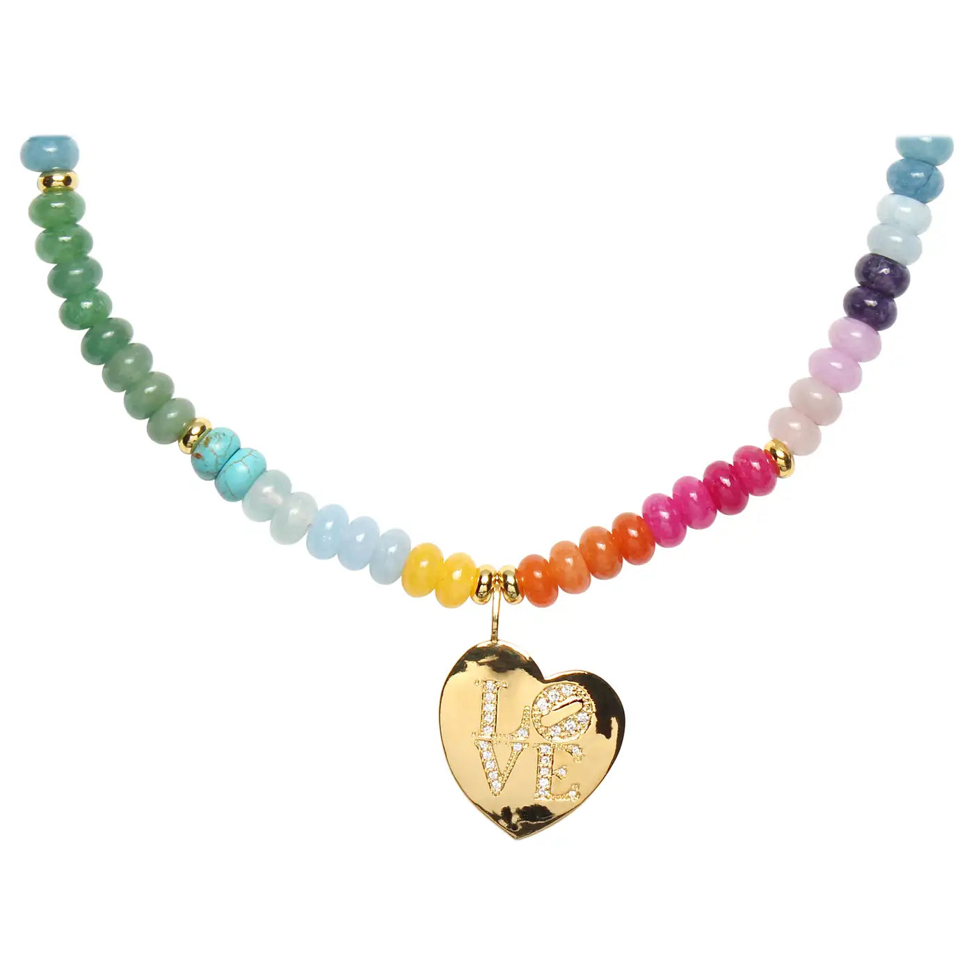 TUTTI Cotton Candy Quartz Diamond Love Heart Multi Color Necklace