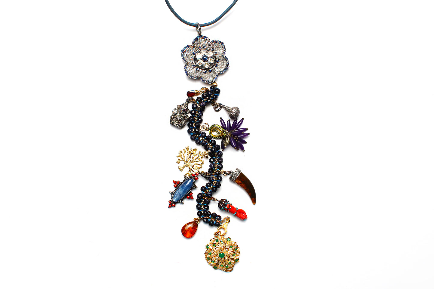 Signature "Intrinsic" Sapphire Diamond Gold Emerald Symbol Tree Necklace