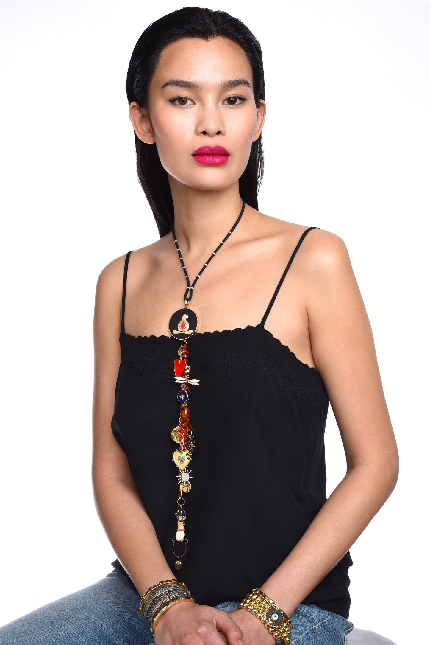 Gold Diamond Ruby Scarlet Hills of Bliss Symbol Tree Necklace