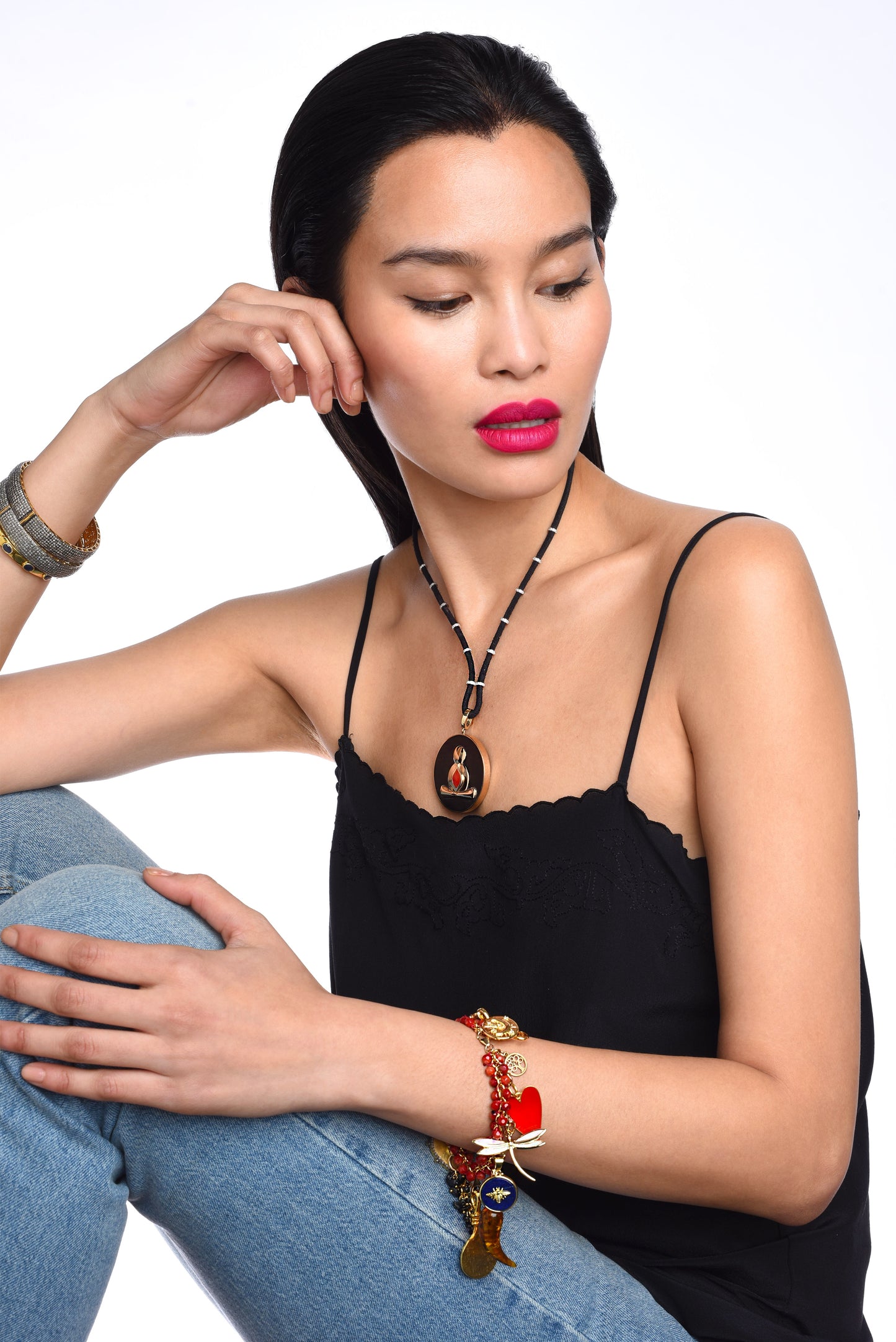 Signature Diamond Suede Cord & Saint Ebony Diamond Pendant