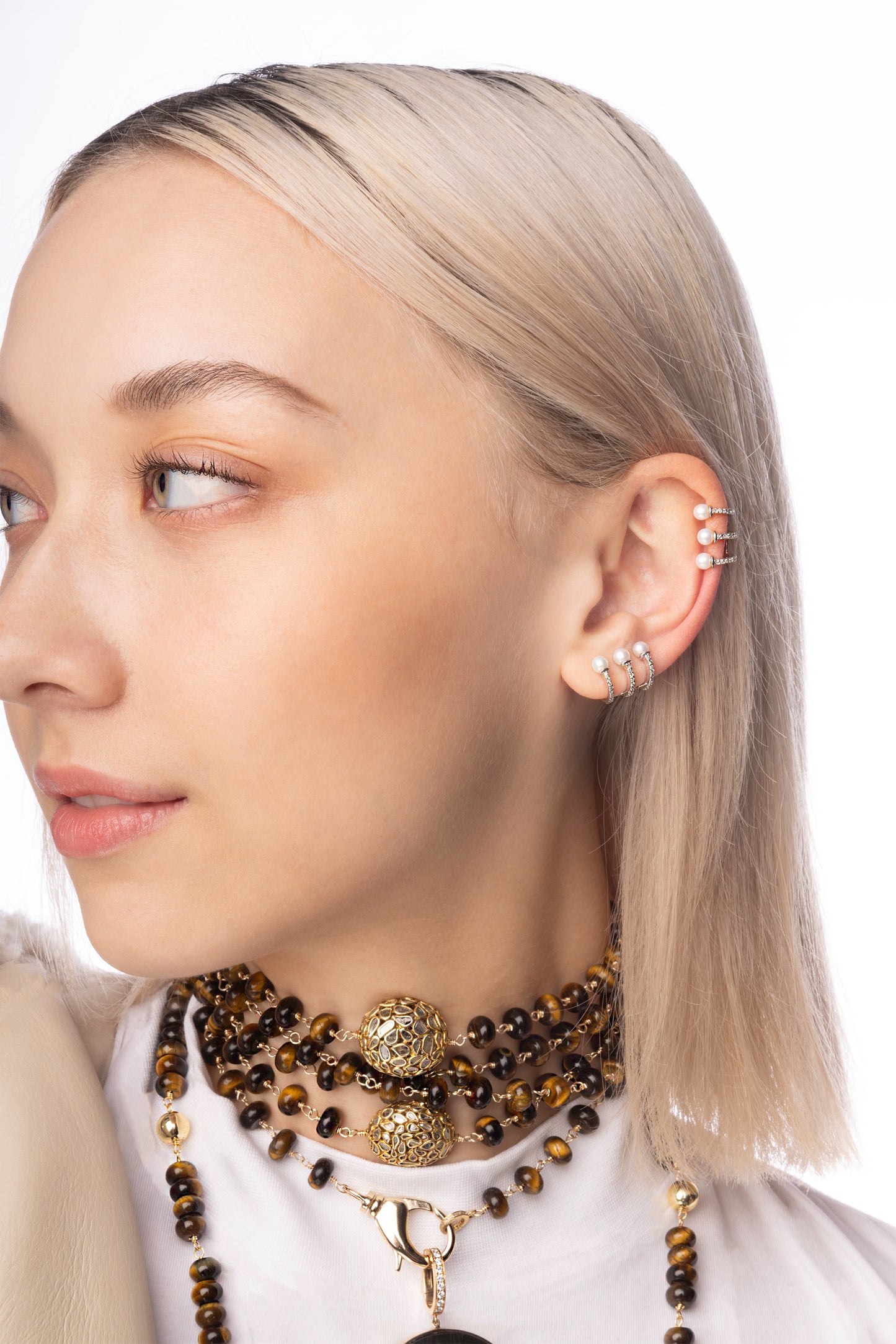 Signature 14 Karat Gold, Diamond, Pearl "Bettina" Cuff Earring