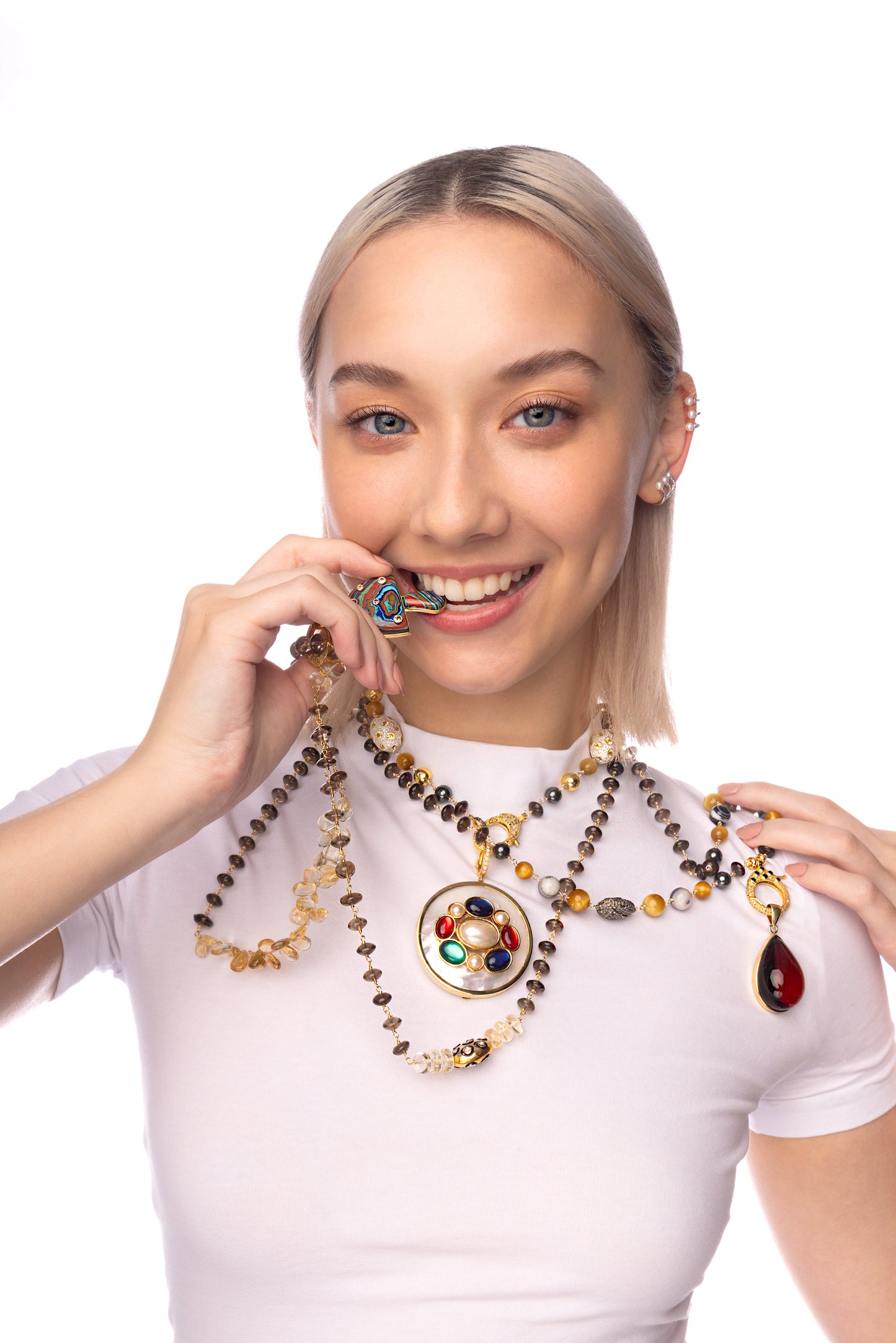 Stackable 14k Gold Silver Paperclip Gold Chain with Cherry Amber Pendant