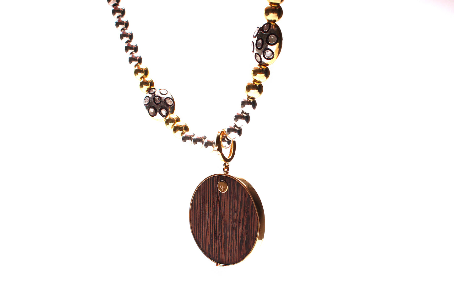 Bone Wood Gold Tourmaline Ruby Necklace & Gold Diamond Ebony Striped Love Pendant