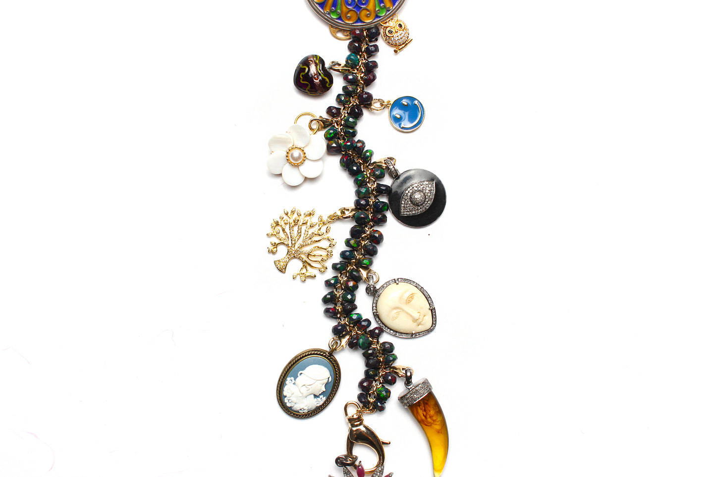 Signature "Hypnotic Maze" Opal Diamond Ruby Signature Symbol Tree Necklace