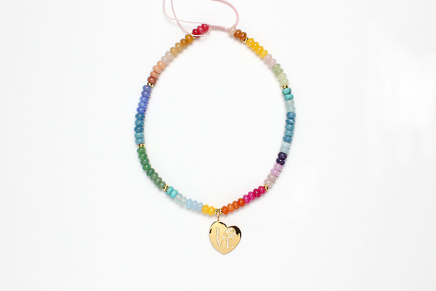 TUTTI Cotton Candy Quartz Diamond Love Heart Multi Color Necklace