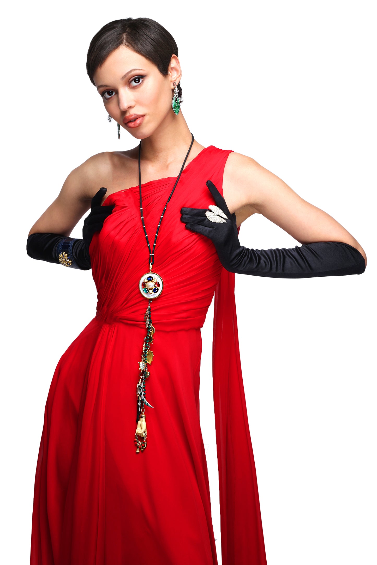 Signature Mother Of Pearl Modern Diamond Pearl Multi Gem Gold Pendant