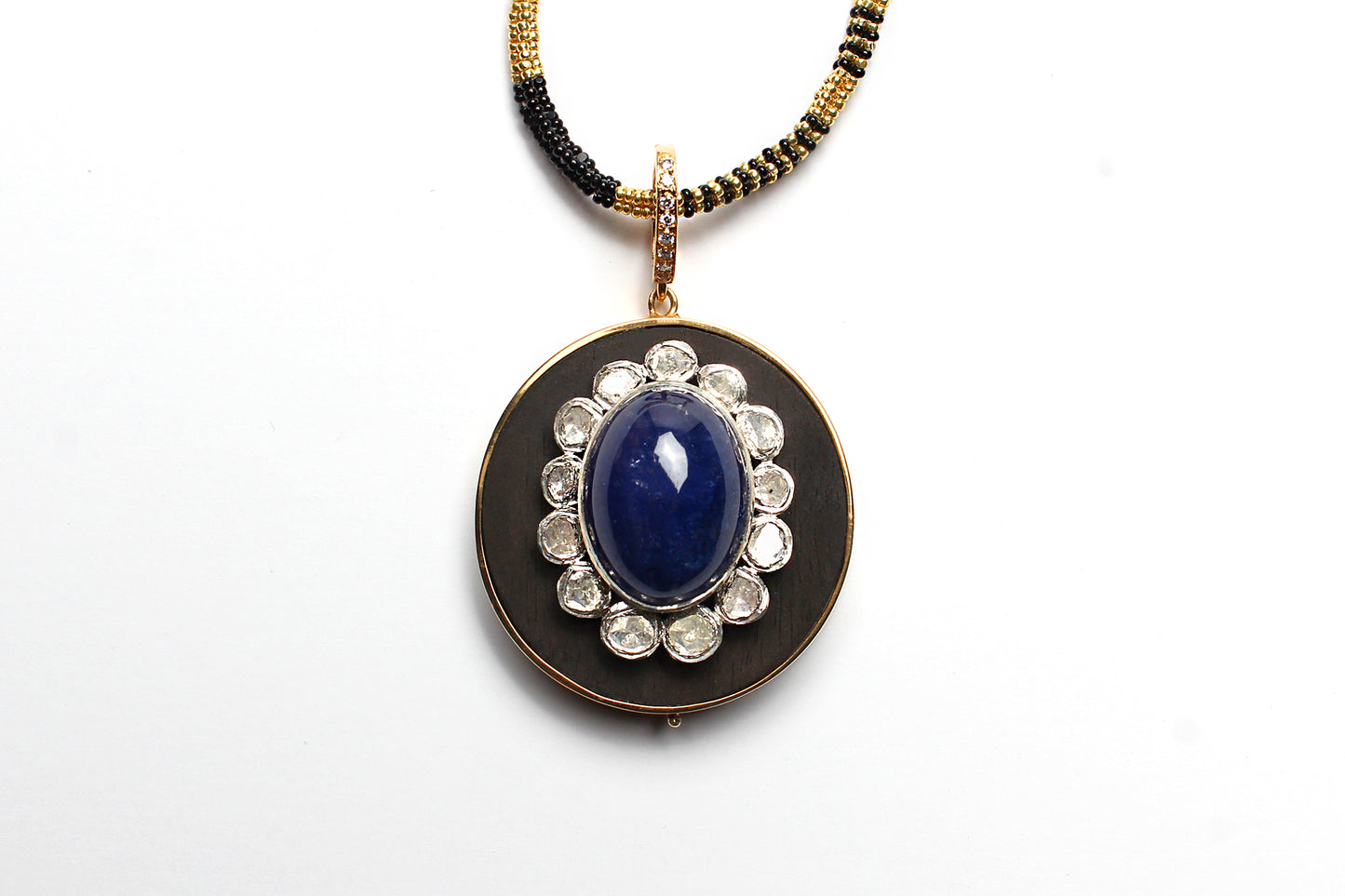Signature Sapphire Diamond Gold Ebony Pendant & Black Gold Alonso Necklace