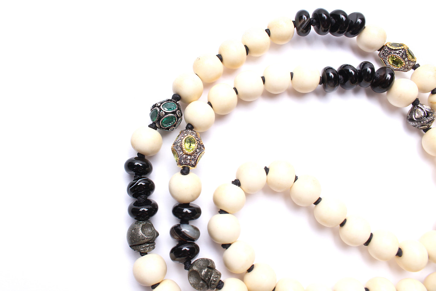 Bone Peridot Diamond Emerald Bead & Blue Agate Diamond Hamsa Hand Pendant & Necklace
