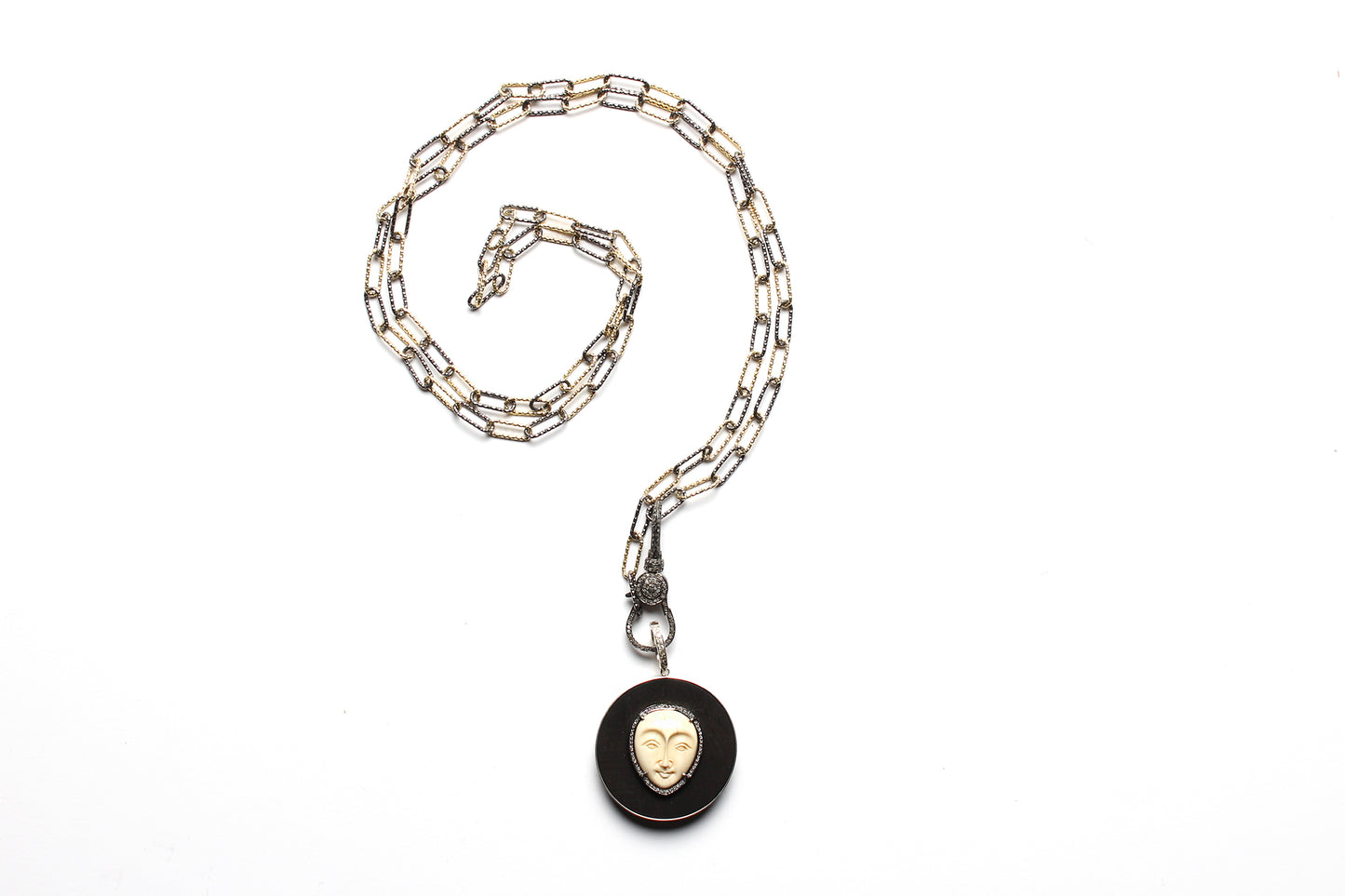 Signature Silver Bone Diamond Ebony Moon Face Pendant
