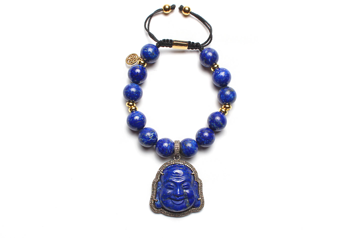 Lapis Lazuli Diamond Buddha Beaded Adjustable Bracelet