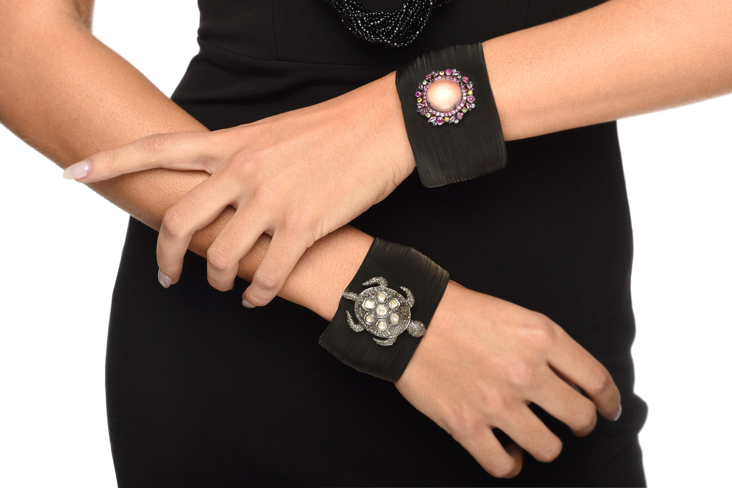 Quartz Pink Sapphire Mesh Cuff Bracelet