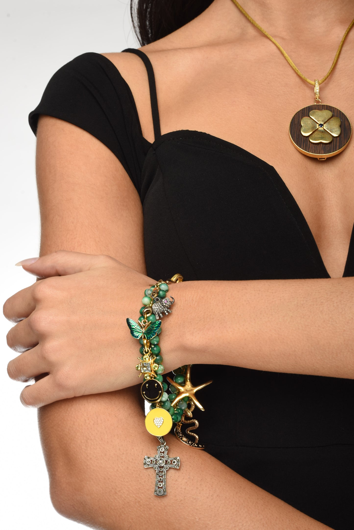 Signature Emerald Malachite 14k gold Diamond Topaz "Selva Magica III" Symbol Tree Necklace