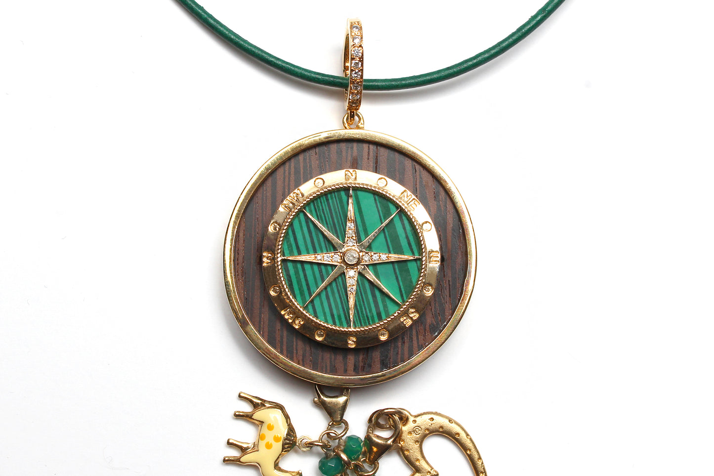 Wherever You May Go Diamond Emerald Ebony Malachite Symbol Tree Necklace