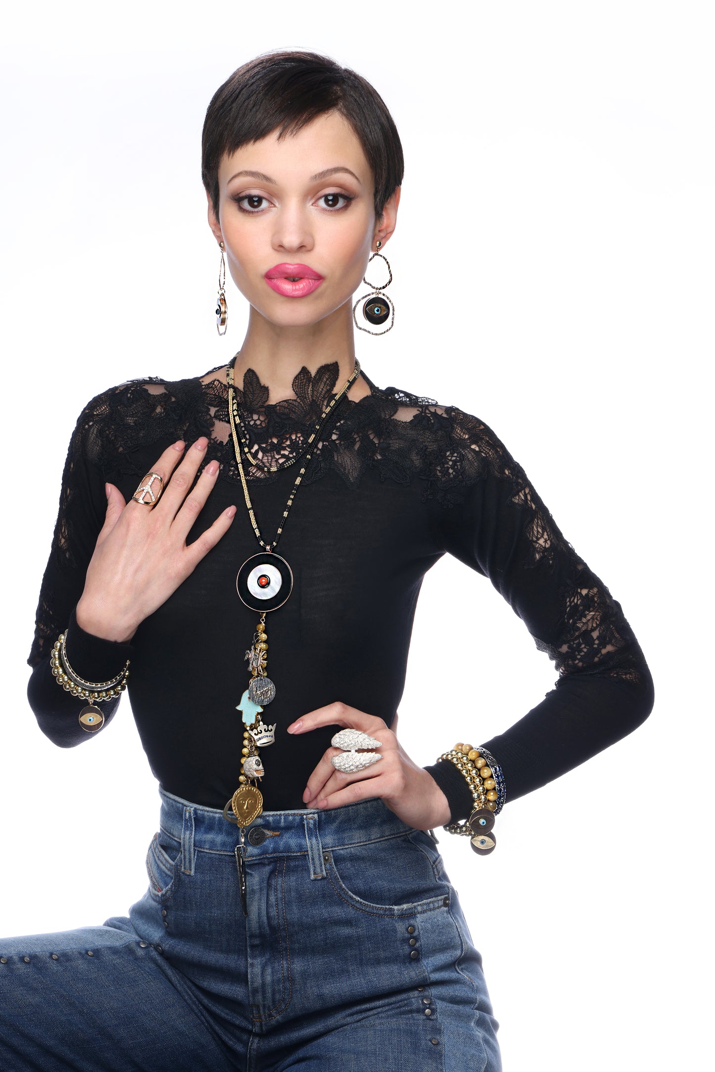 Signature Sapphire Diamond Gold Ebony Pendant & Black Gold Alonso Necklace