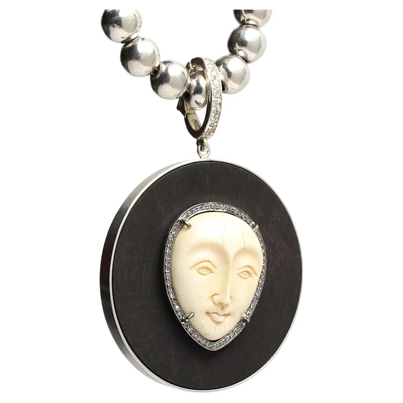 Signature Silver Bone Diamond Ebony Moon Face Pendant