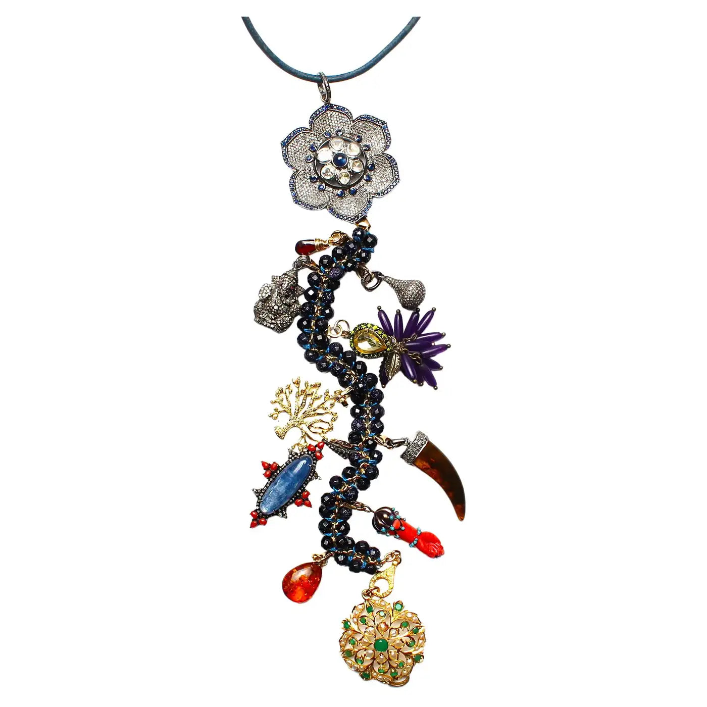 Signature "Intrinsic" Sapphire Diamond Gold Emerald Symbol Tree Necklace