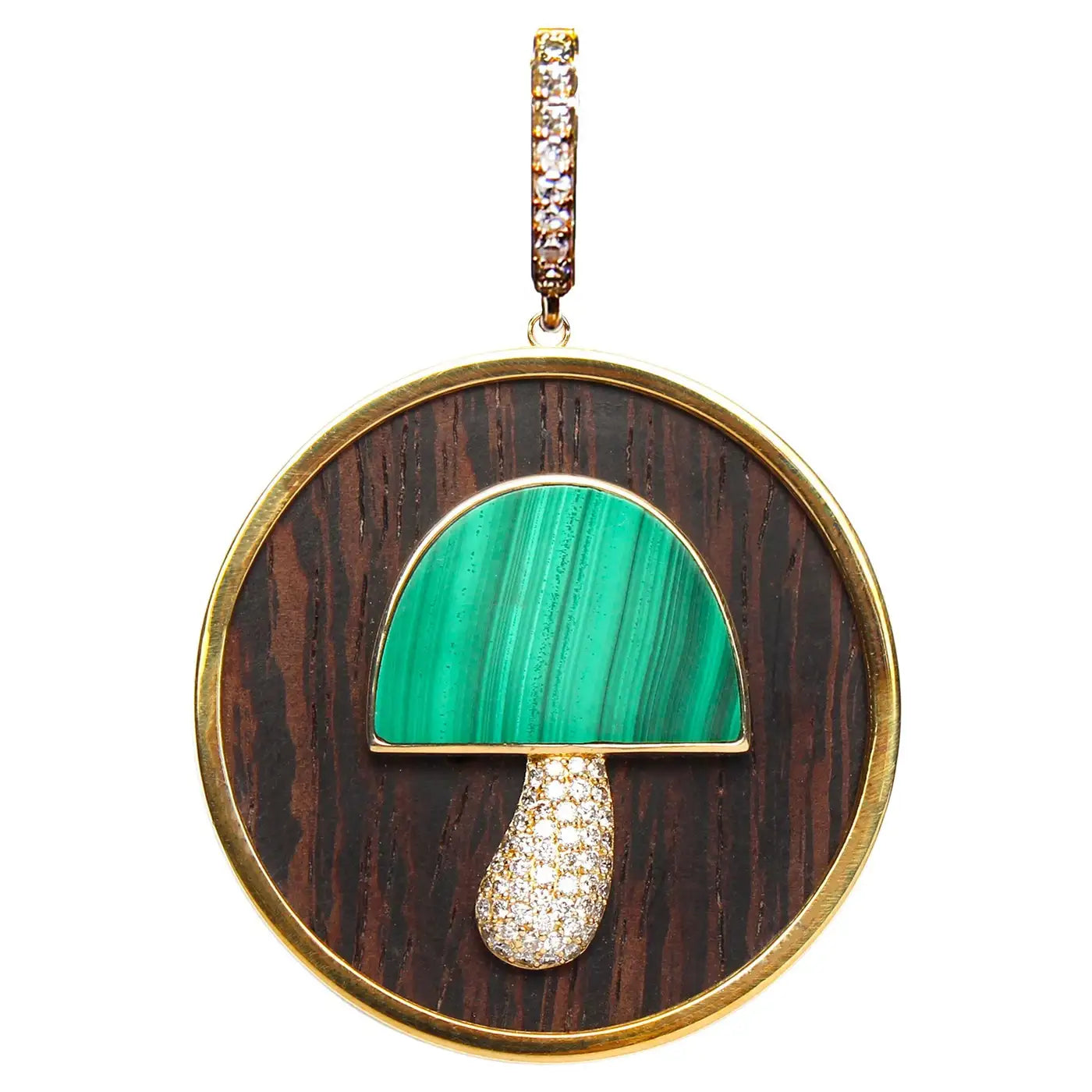 Signature 14k gold Malachite Diamond Ebony Mushroom Pendant