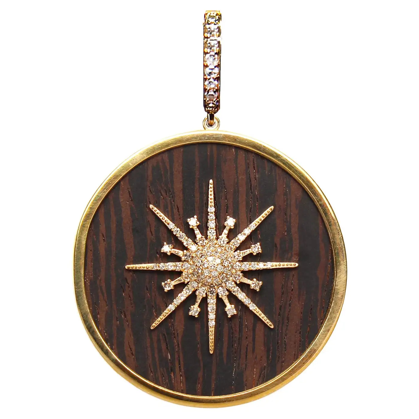 Signature 14k gold Diamond Ebony Wood Starburst Pendan