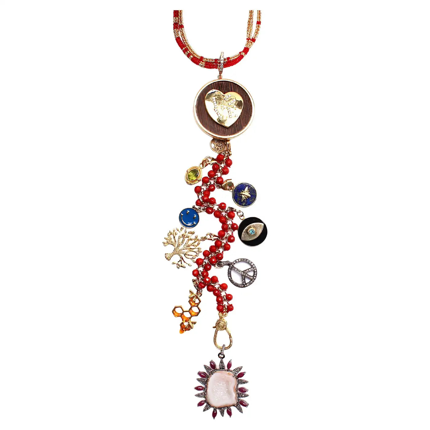 Gold Diamond Ruby Scarlet Hills of Bliss Symbol Tree Necklace