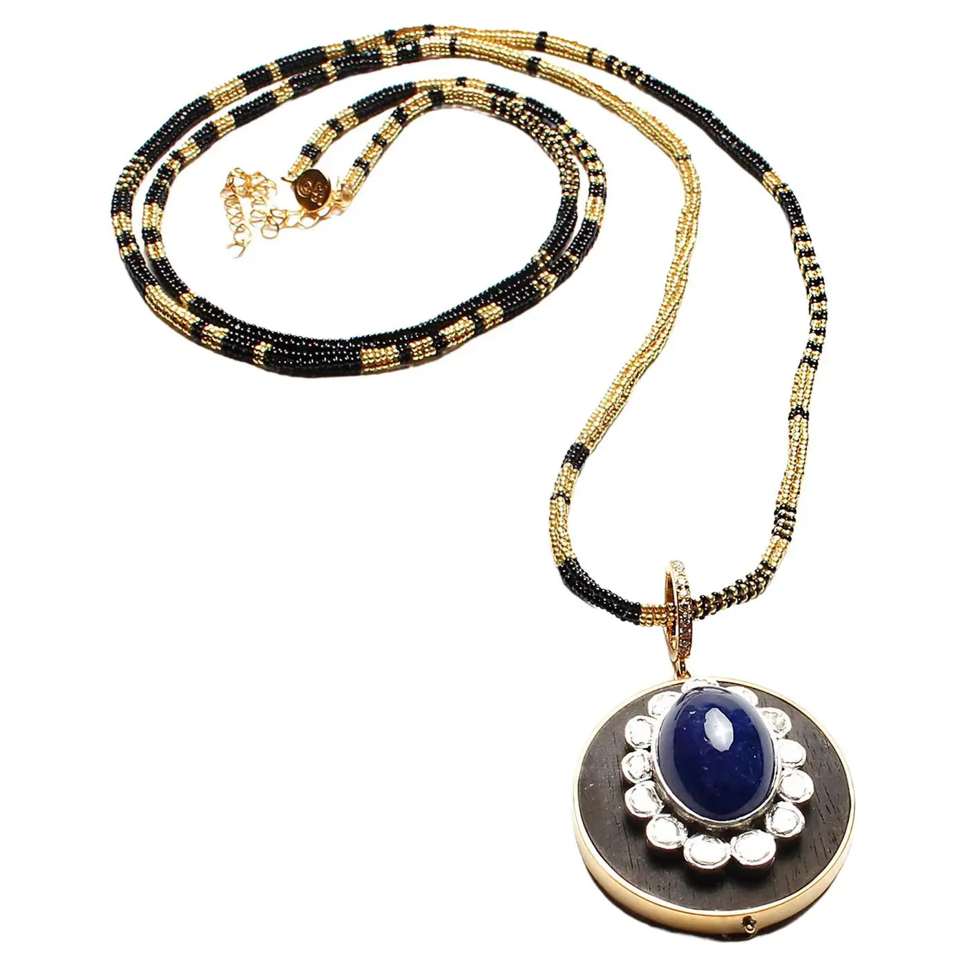 Signature Sapphire Diamond Gold Ebony Pendant & Black Gold Alonso Necklace