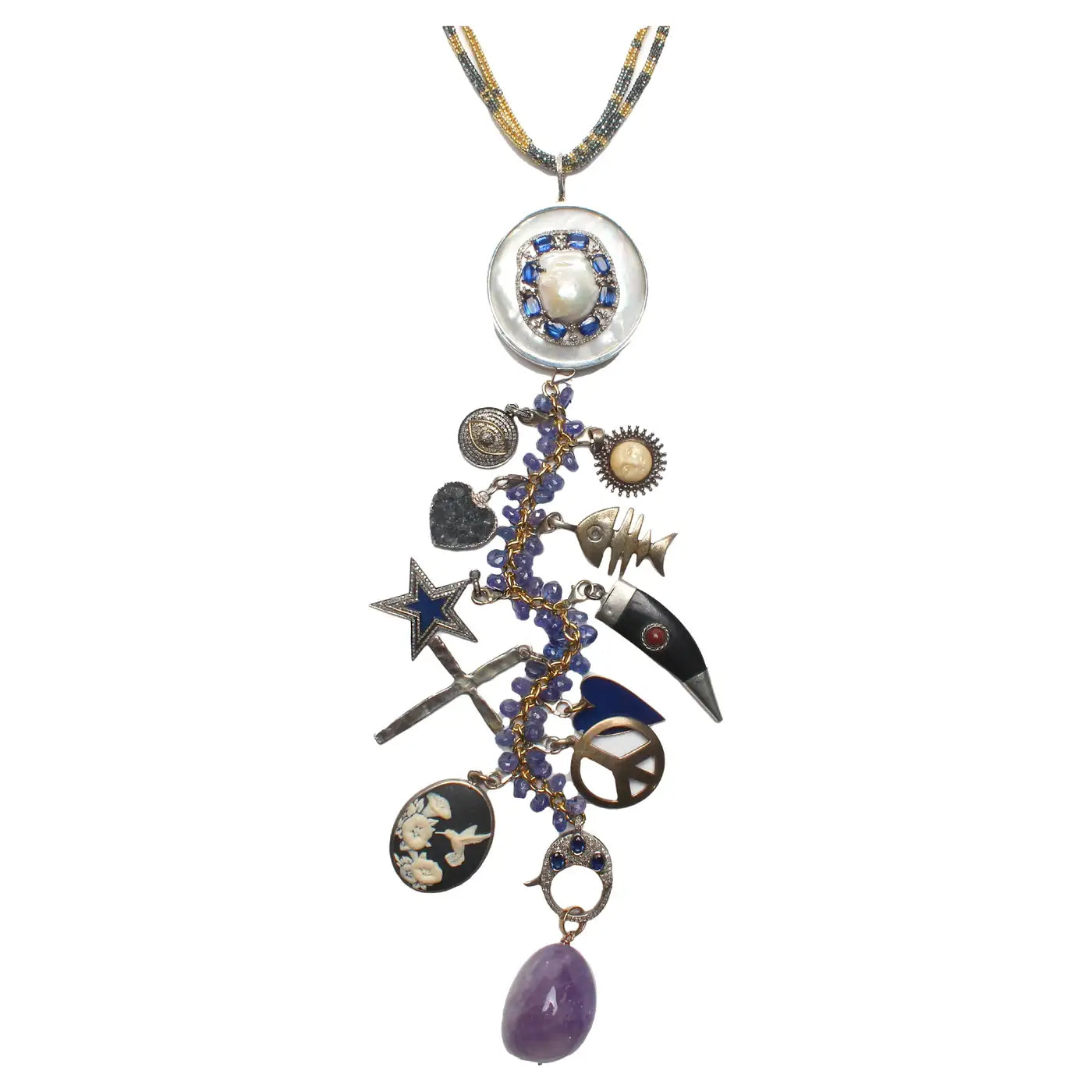 Crystal Castle Tanzanite Sapphire Diamond Symbol Tree Necklace