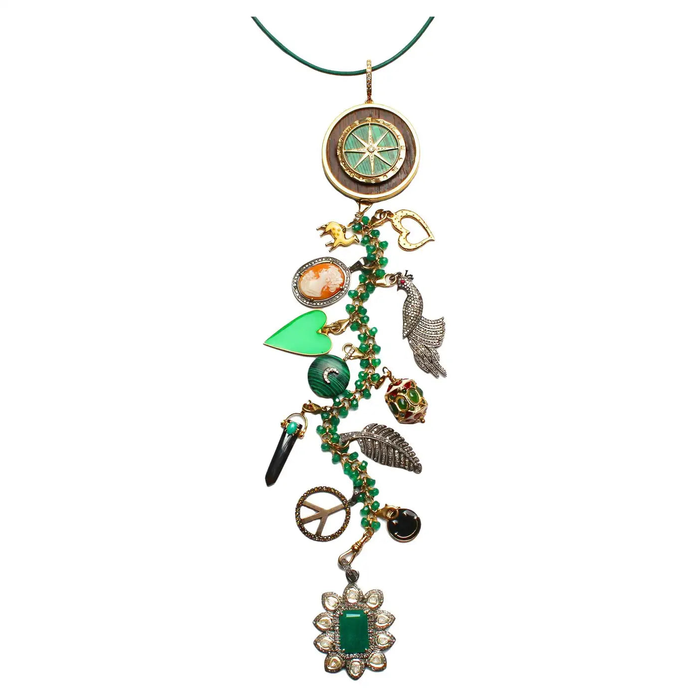 Wherever You May Go Diamond Emerald Ebony Malachite Symbol Tree Necklace