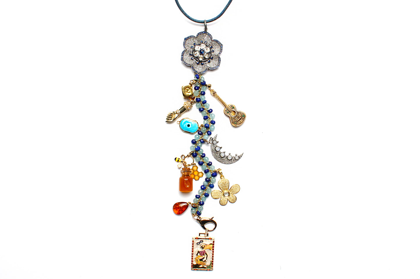 Signature "Epicure II" 14k gold Diamond Sapphire Lapis Symbol Tree Necklace