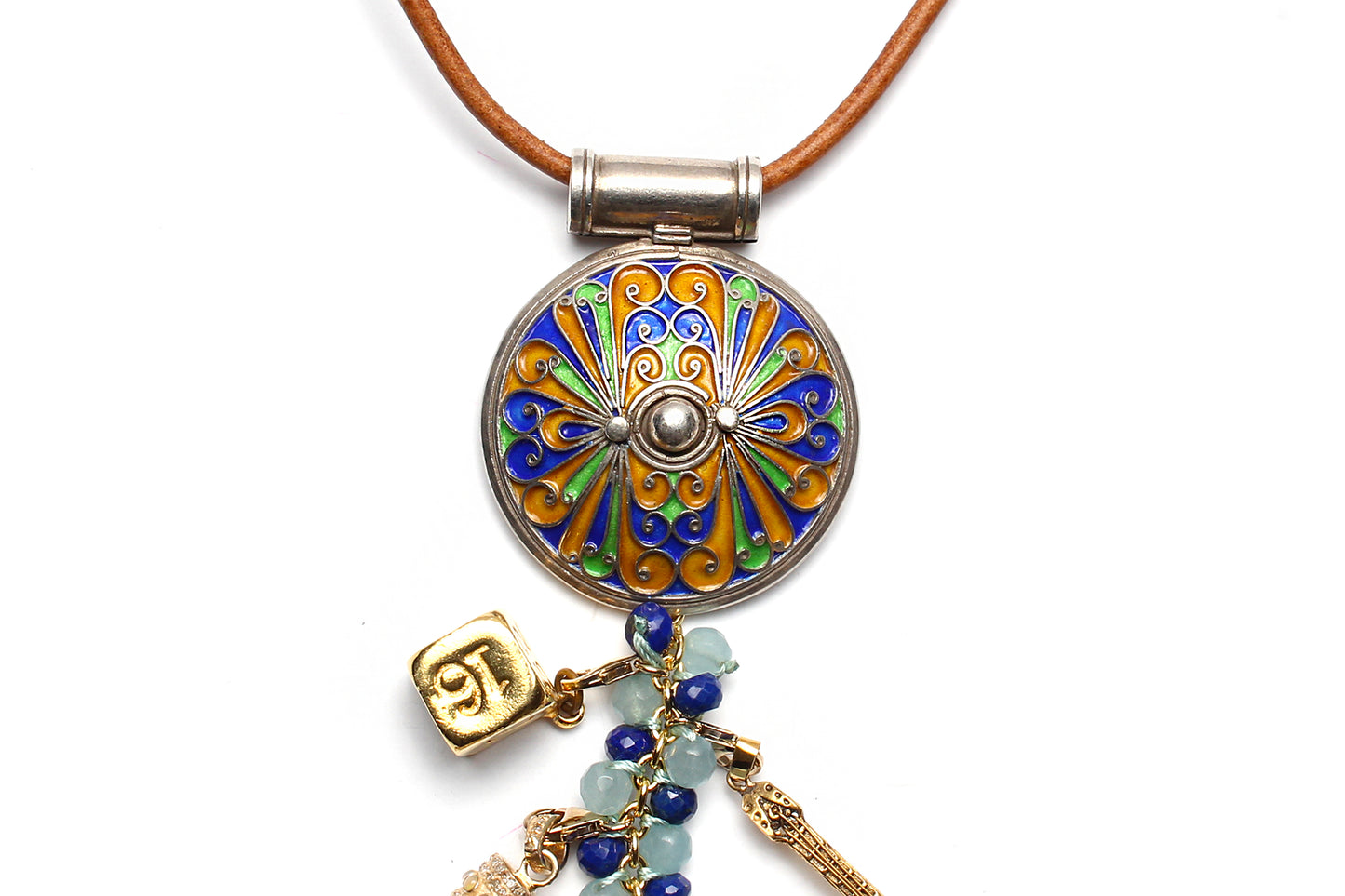 Signature "Hypnotic Maze" Opal Diamond Ruby Signature Symbol Tree Necklace