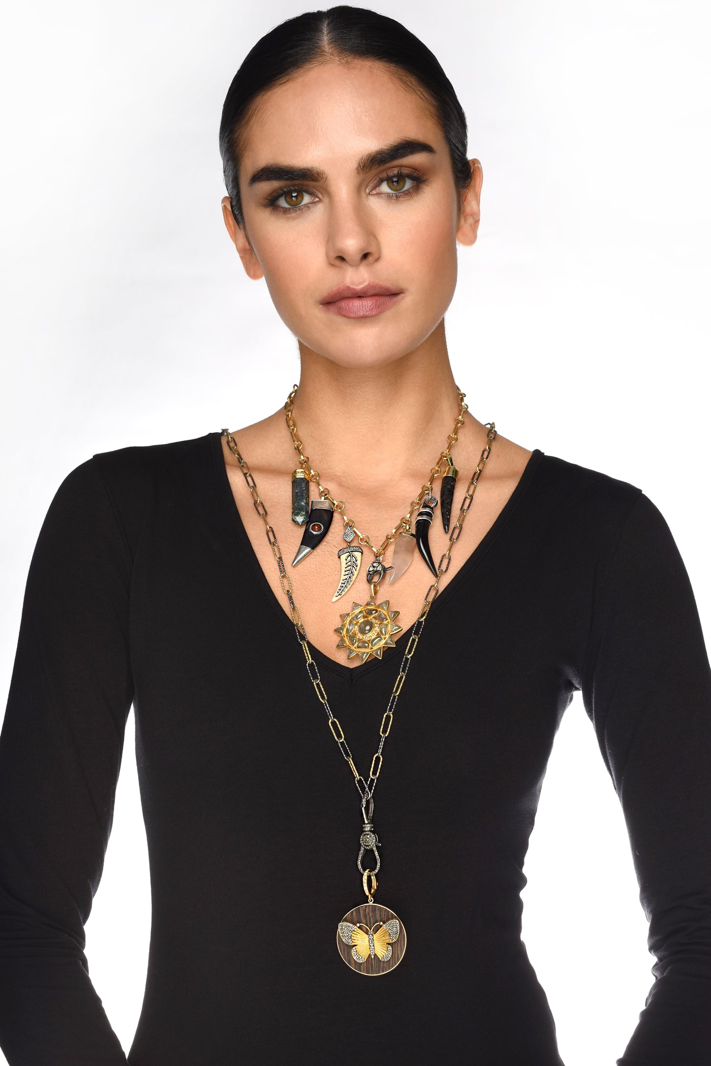 Signature 14k gold Diamond Ebony Wood Starburst Pendan