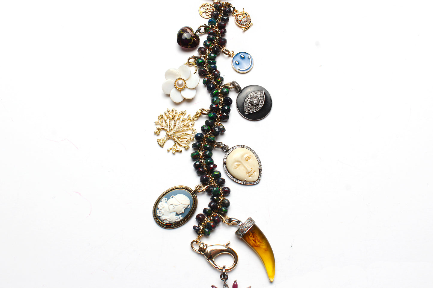 Signature "Hypnotic Maze" Opal Diamond Ruby Signature Symbol Tree Necklace