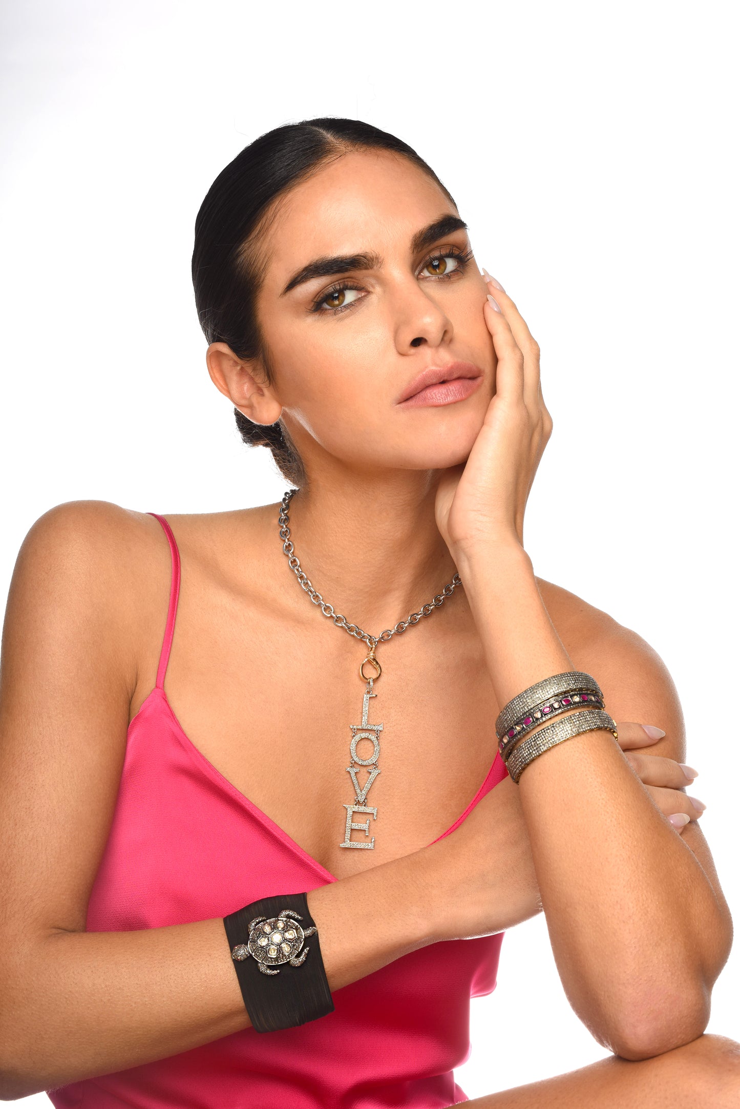 Rose cut Diamond Turtle Silver Mesh Bracelet