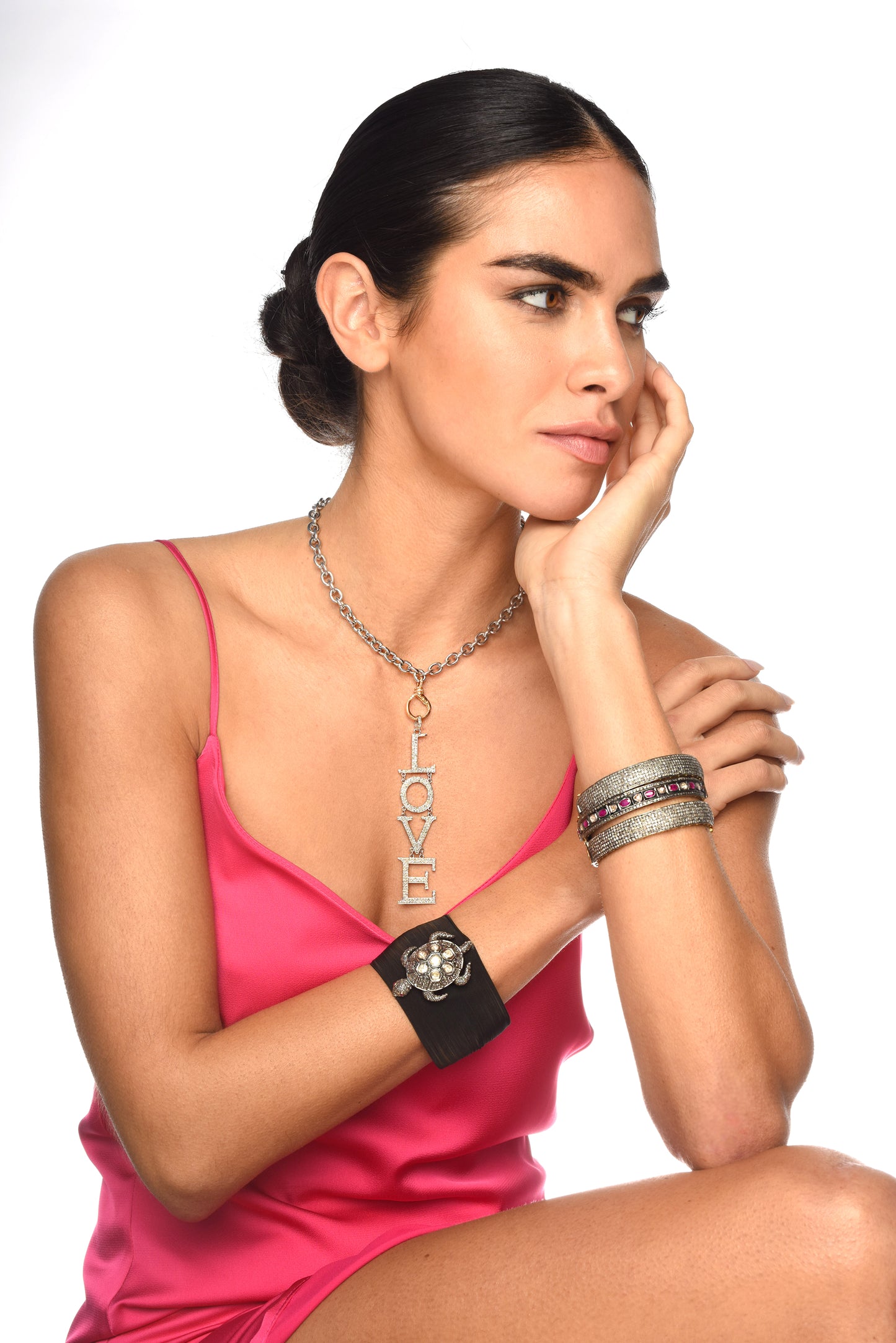 Rose cut Diamond Turtle Silver Mesh Bracelet