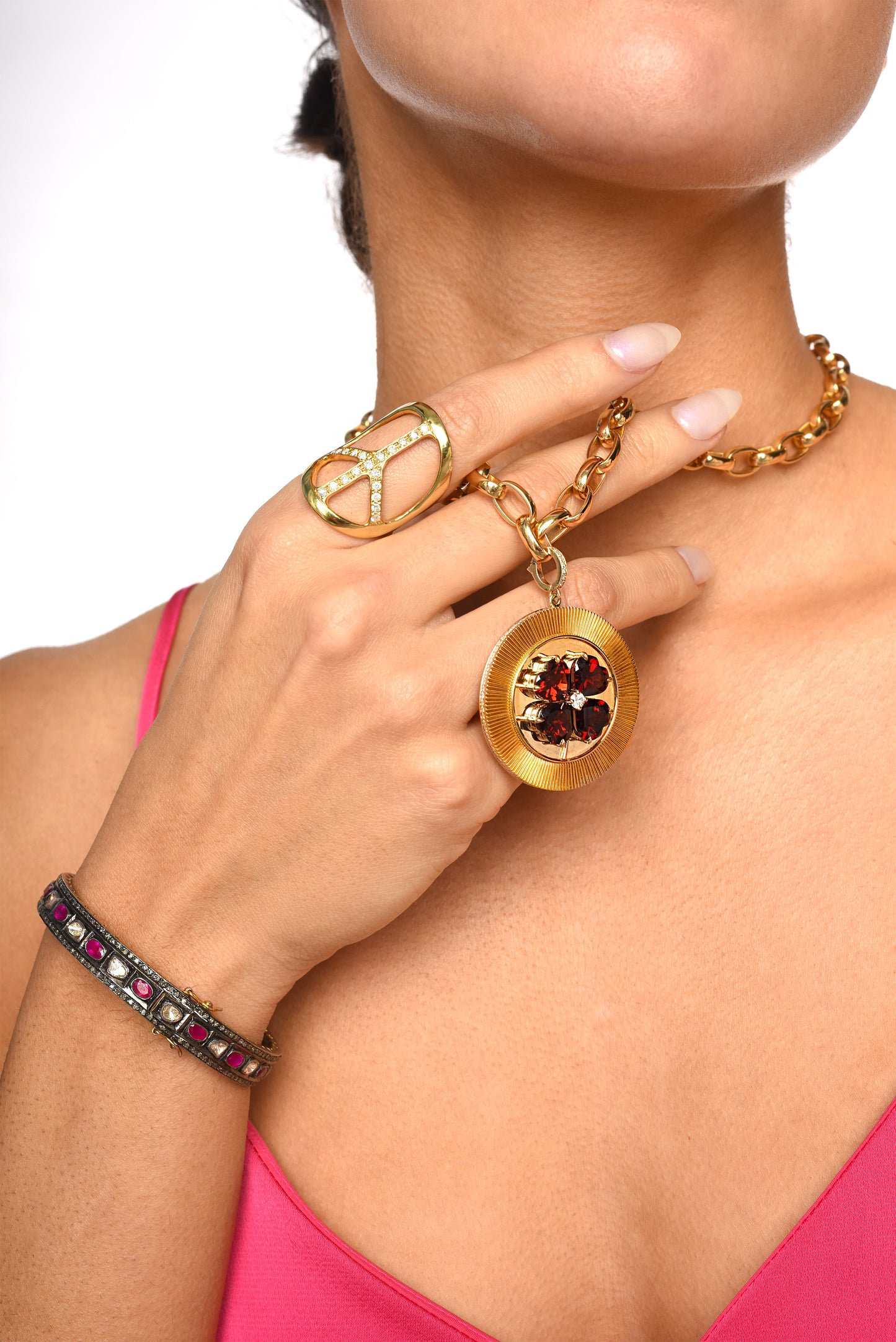 Signature Solid 14 Karat Gold Diamond Peace Ring