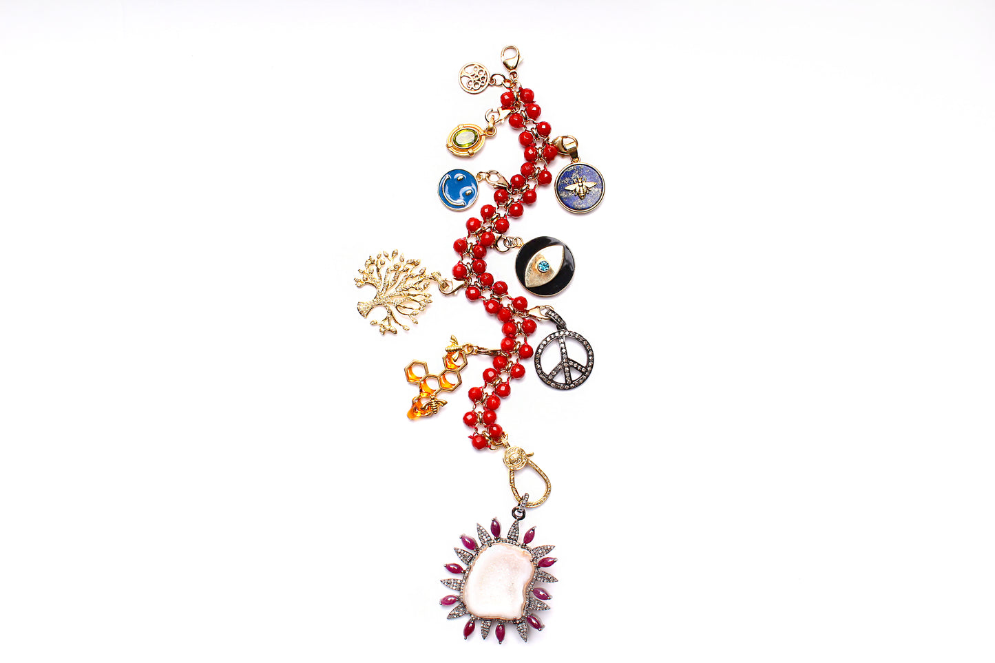 Gold Diamond Ruby Scarlet Hills of Bliss Symbol Tree Necklace
