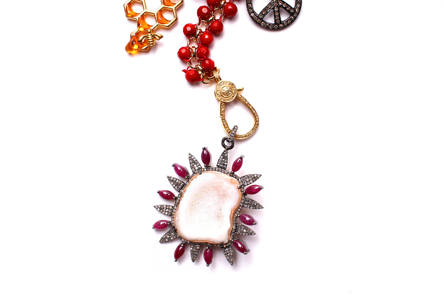 Gold Diamond Ruby Scarlet Hills of Bliss Symbol Tree Necklace