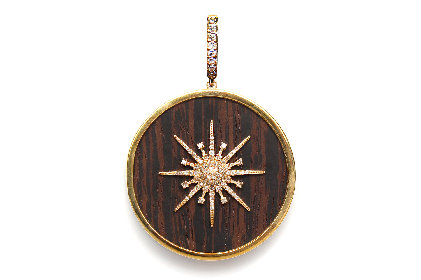 Signature 14k gold Diamond Ebony Wood Starburst Pendan