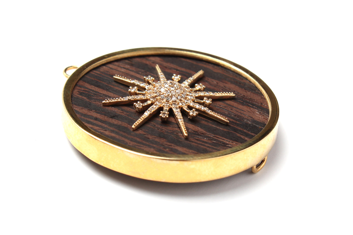 Signature 14k gold Diamond Ebony Wood Starburst Pendan