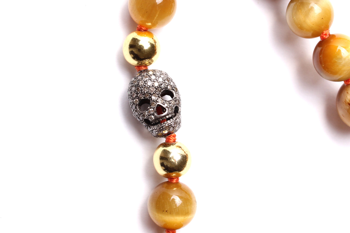 Tiger's Eye 14k Gold Amber Diamond Sun Pendant Beaded Necklace