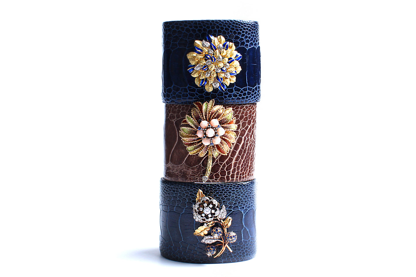 Crocodile Cuff 14k Gold Sapphire Diamond Flower Charm Cuff