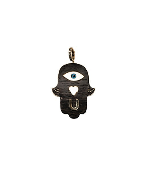 Eye Love U Hamsa Hand Ebony Pendant