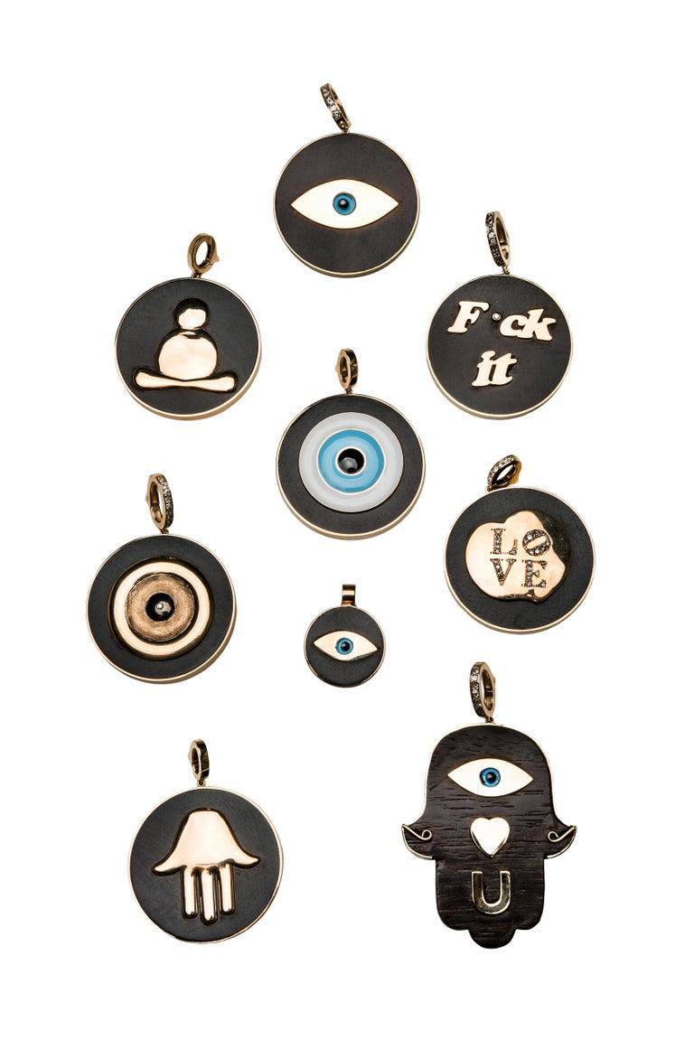 Ebony, 14k Gold, Enamel, Buddha Pendant on Black Diamond Cord