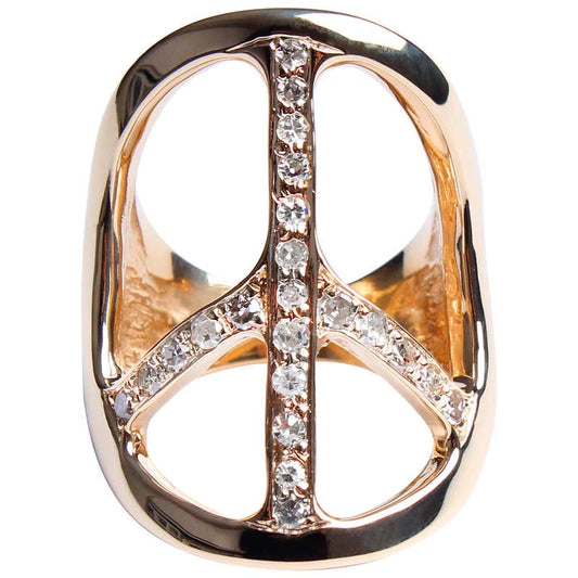 14 Karat Gold Diamond Peace Ring Shiny Finish