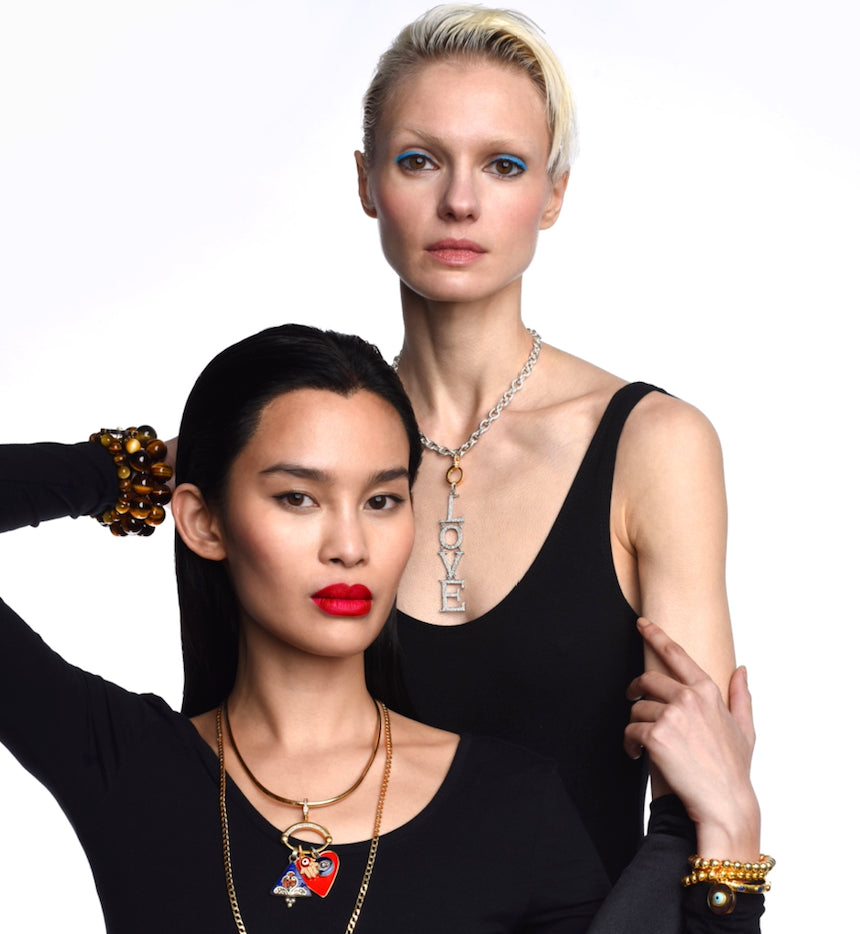 Lapis 14k Gold Multi Charm Pendant Beaded Necklace