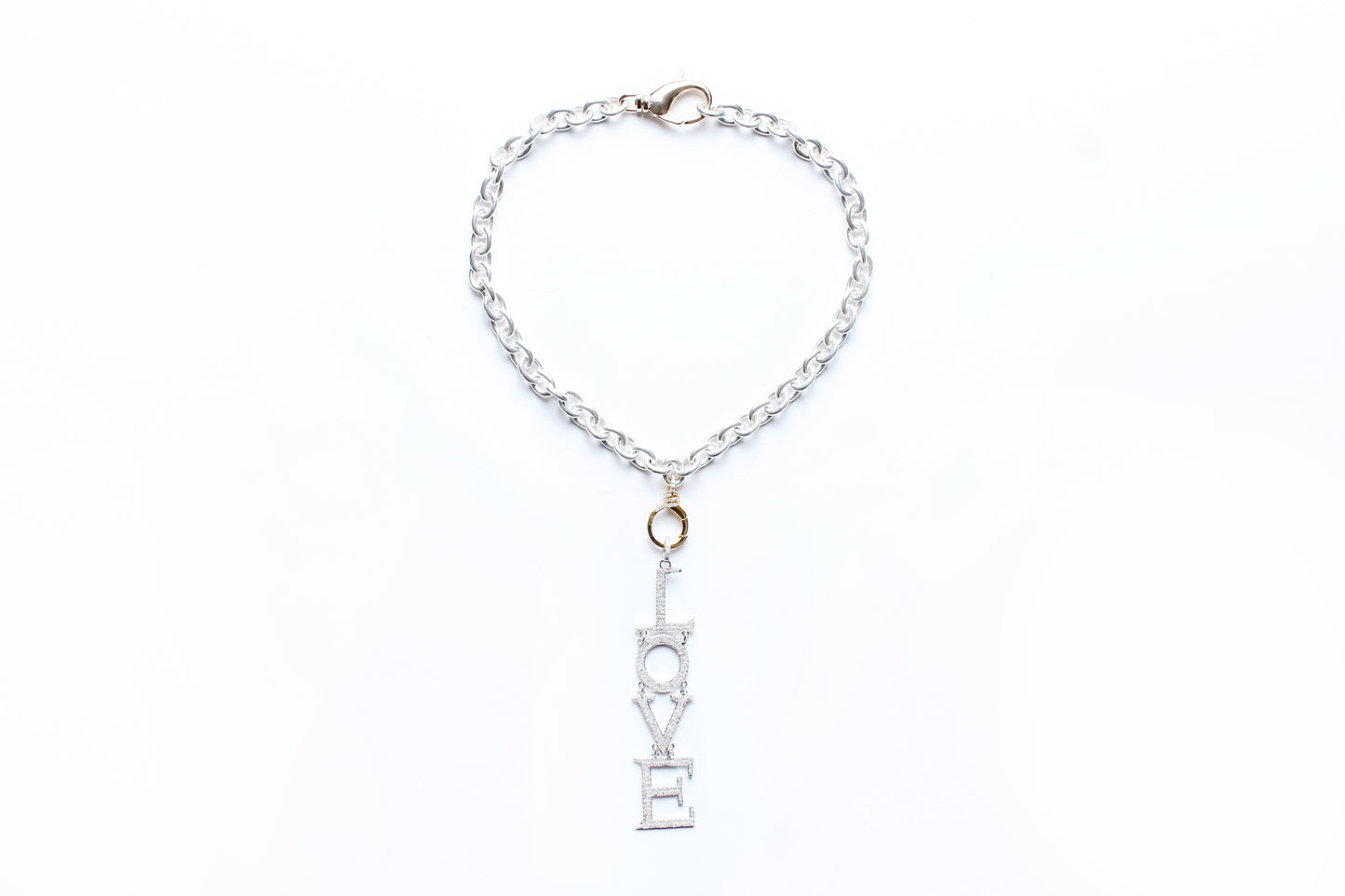 Signature Custom Sterling Silver 14k gold Diamond LOVE Vertical Pendant Necklace