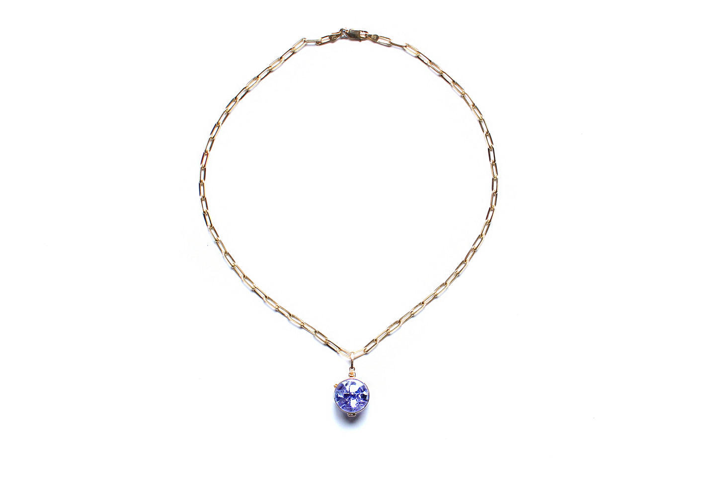 Stackable Tanzanite Shaker Pendant 14k Gold PaperclipLink Chain Necklace