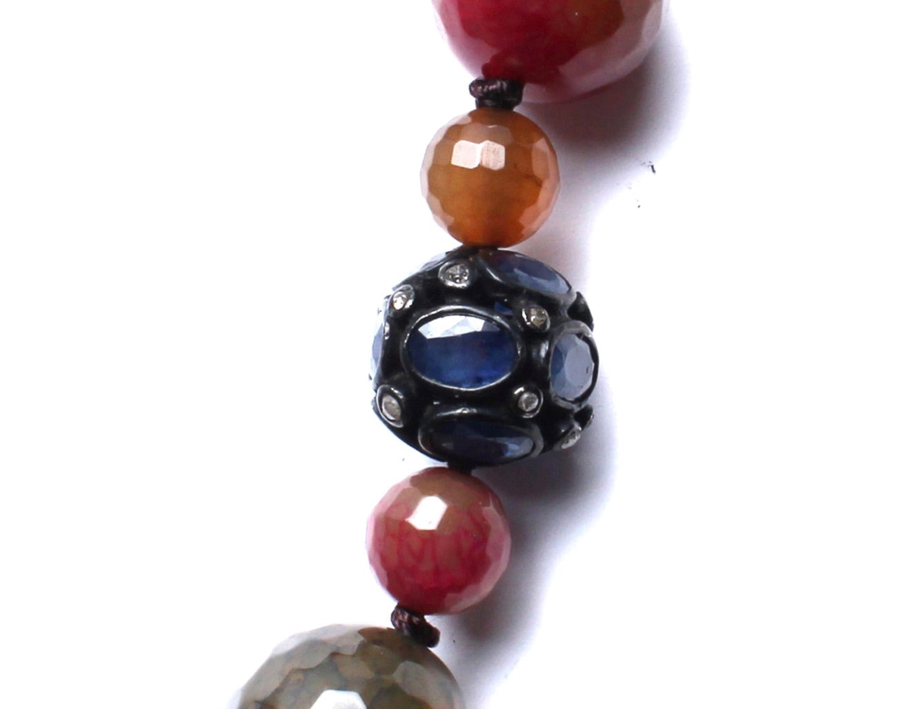 Multi Agate Diamond Sapphire Enamel Ruby Circular Symbol Pendant Beaded Necklace