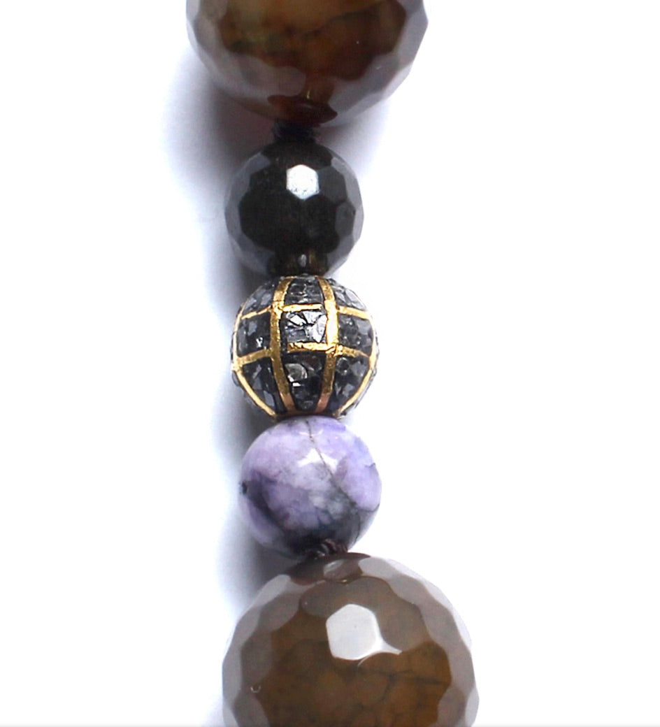 Multi Agate Diamond Sapphire Enamel Ruby Circular Symbol Pendant Beaded Necklace