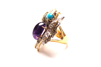 Turquoise, Amethyst, Diamond Butterfly Ring