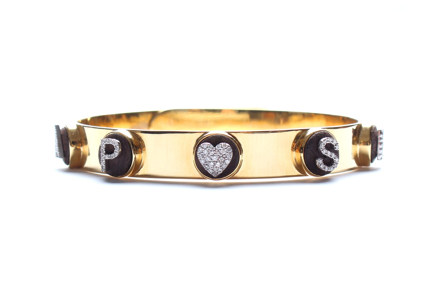 Custom "Circle of Love" 14k Gold Diamond Ebony Bangle Bracelet