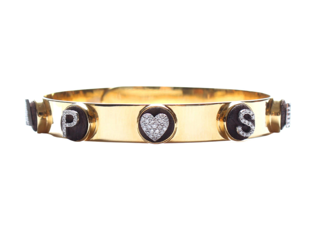 Custom "Circle of Love" 14k Gold Diamond Ebony Bangle Bracelet